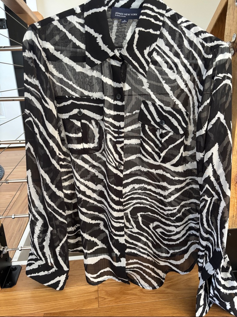 Jones New York Black & White Zebra-Print Button-Down Shirt